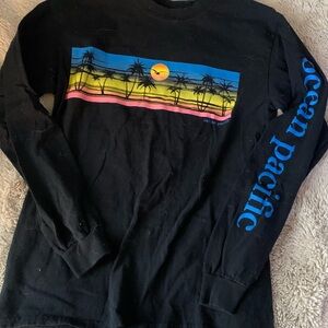 Ocean Pacific Black Long Sleeve Shirt with Sunset Graphic